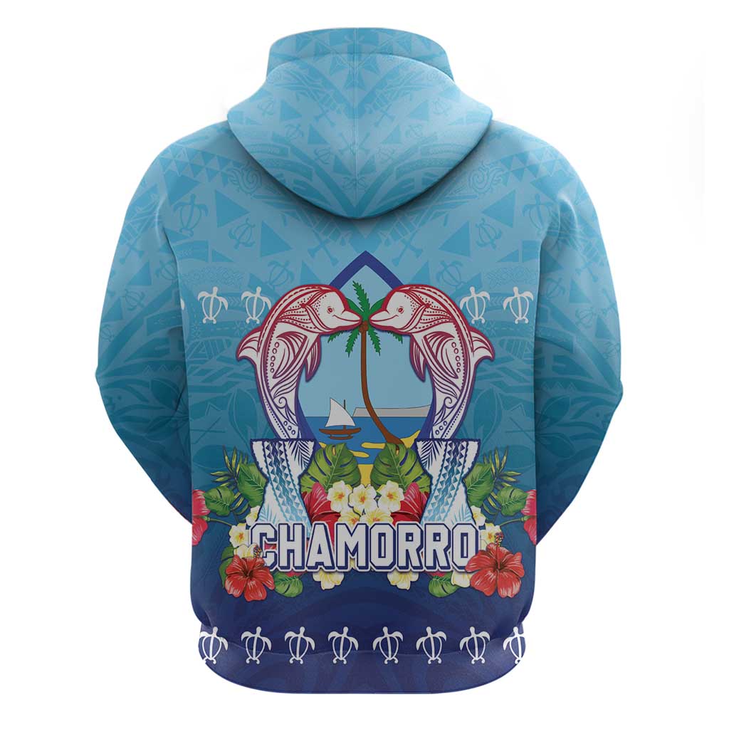 Guam Chamorro Zip Hoodie Tribal Latte Stone With Dolphins Blue