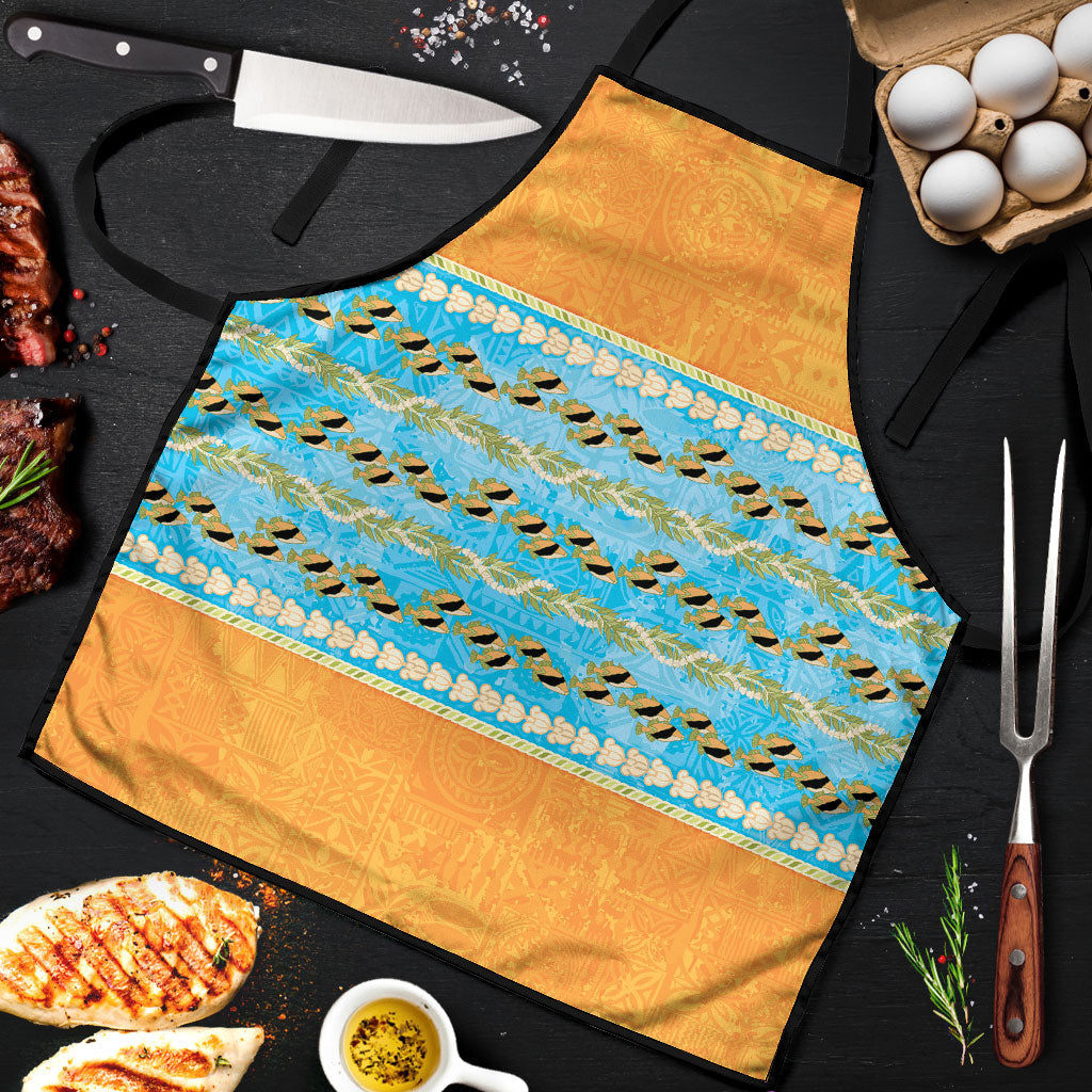 Hawaii Humuhumu Fish Maile Pikake Lei Apron Tribal Tapa Orange Version
