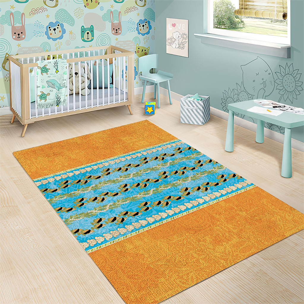 Hawaii Humuhumu Fish Maile Pikake Lei Area Rug Tribal Tapa Orange Version