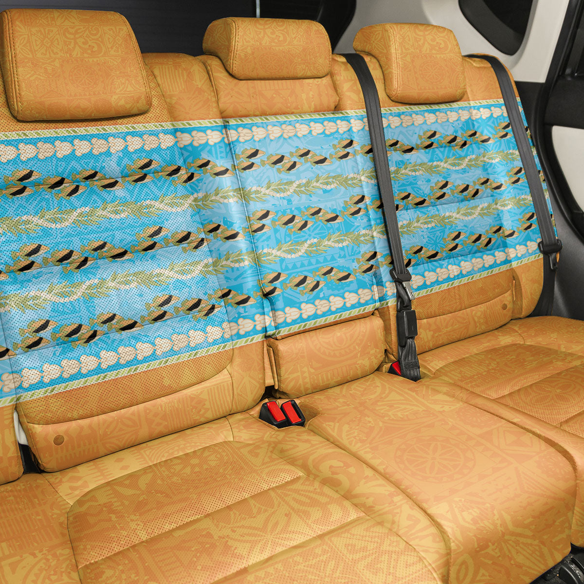 Hawaii Humuhumu Fish Maile Pikake Lei Back Car Seat Cover Tribal Tapa Orange Version