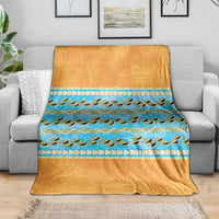 Hawaii Humuhumu Fish Maile Pikake Lei Blanket Tribal Tapa Orange Version