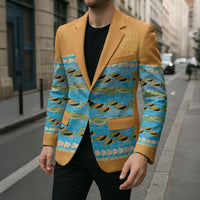 Hawaii Humuhumu Fish Maile Pikake Lei Blazer Tribal Tapa Orange Version