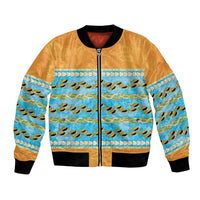 Hawaii Humuhumu Fish Maile Pikake Lei Bomber Jacket Tribal Tapa Orange Version