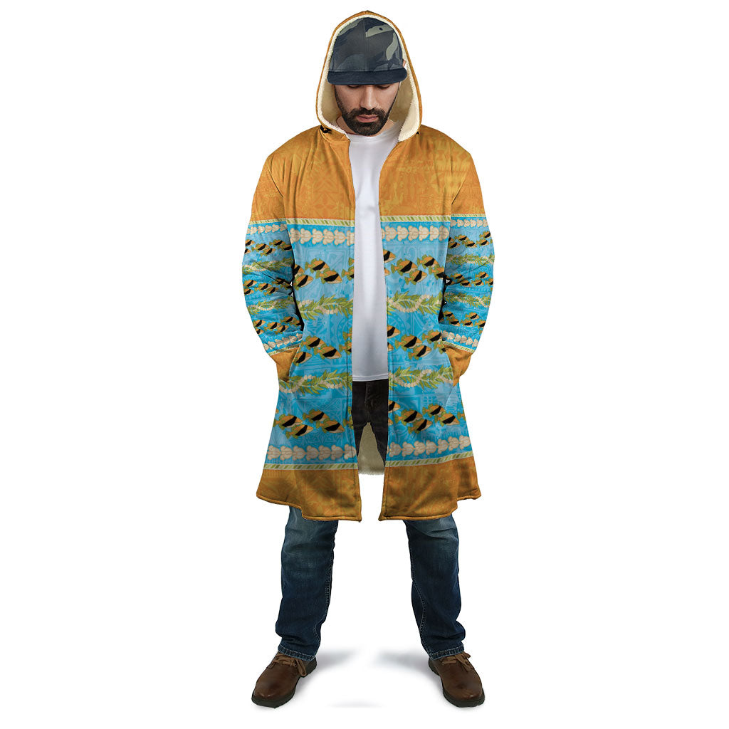 Hawaii Humuhumu Fish Maile Pikake Lei Cloak Tribal Tapa Orange Version