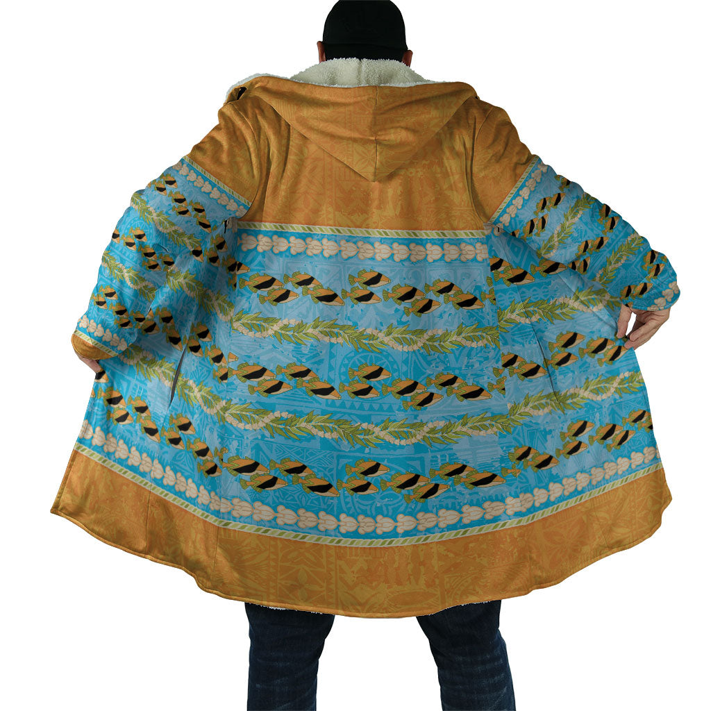 Hawaii Humuhumu Fish Maile Pikake Lei Cloak Tribal Tapa Orange Version
