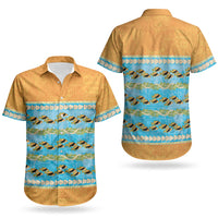 Hawaii Humuhumu Fish Maile Pikake Lei Couples Matching Mermaid Dress and Hawaiian Shirt Tribal Tapa Orange Version