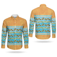 Hawaii Humuhumu Fish Maile Pikake Lei Couples Matching Tank Maxi Dress and Long Sleeve Button Shirt Tribal Tapa Orange Version