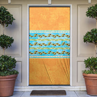 Hawaii Humuhumu Fish Maile Pikake Lei Door Cover Tribal Tapa Orange Version