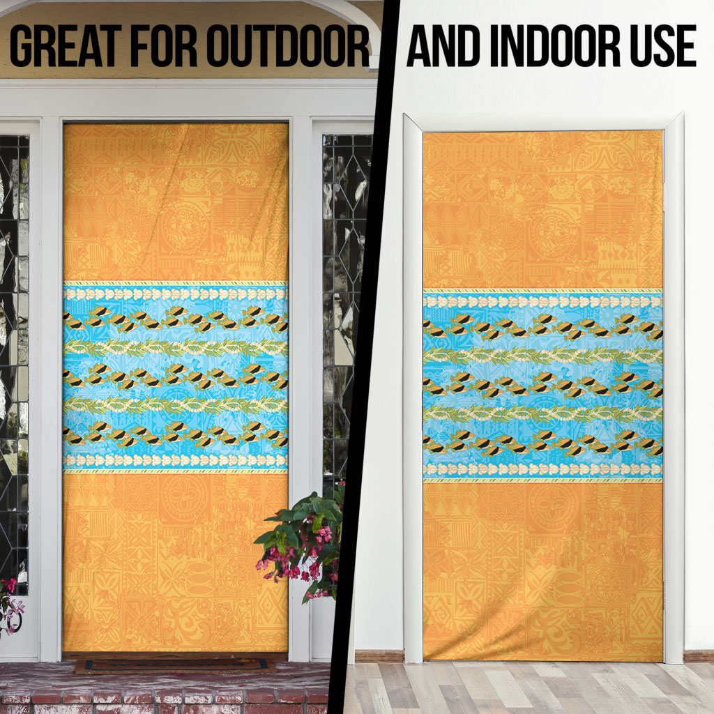 Hawaii Humuhumu Fish Maile Pikake Lei Door Cover Tribal Tapa Orange Version