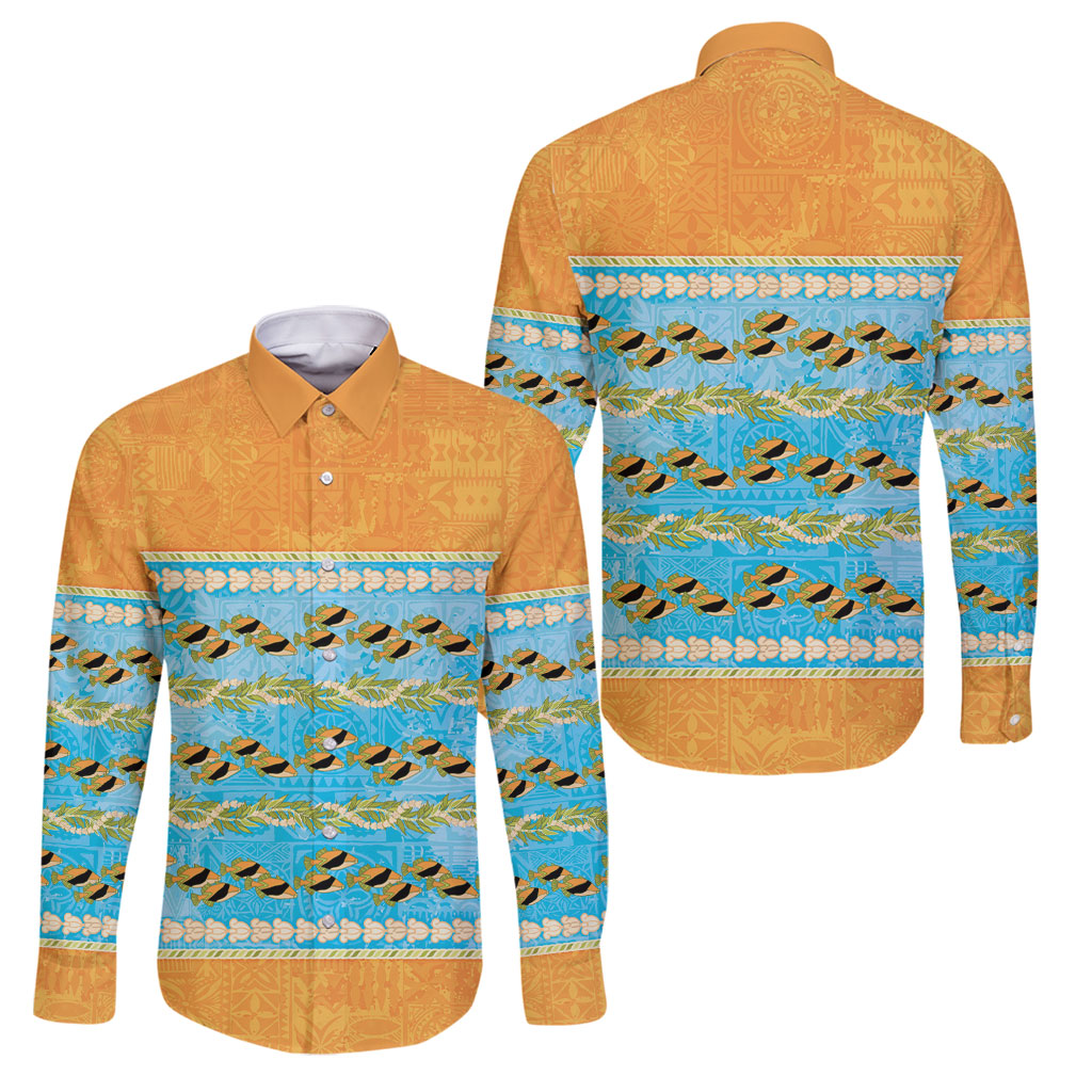Hawaii Humuhumu Fish Maile Pikake Lei Family Matching Mermaid Dress and Hawaiian Shirt Tribal Tapa Orange Version