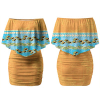 Hawaii Humuhumu Fish Maile Pikake Lei Family Matching Off Shoulder Short Dress and Hawaiian Shirt Tribal Tapa Orange Version