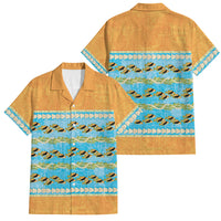 Hawaii Humuhumu Fish Maile Pikake Lei Family Matching Short Sleeve Bodycon Dress and Hawaiian Shirt Tribal Tapa Orange Version