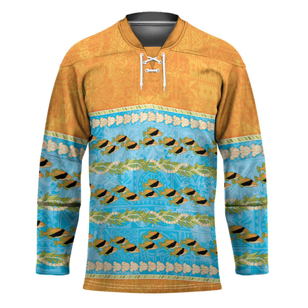 Hawaii Humuhumu Fish Maile Pikake Lei Hockey Jersey Tribal Tapa Orange Version LT05 Unisex Orange - Polynesian Pride