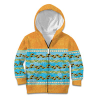 Hawaii Humuhumu Fish Maile Pikake Lei Kid Hoodie Tribal Tapa Orange Version