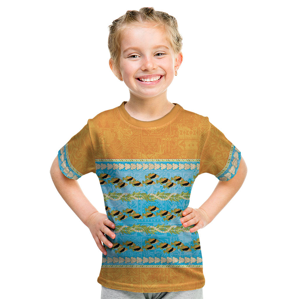 Hawaii Humuhumu Fish Maile Pikake Lei Kid T Shirt Tribal Tapa Orange Version