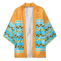 Hawaii Humuhumu Fish Maile Pikake Lei Kimono Tribal Tapa Orange Version