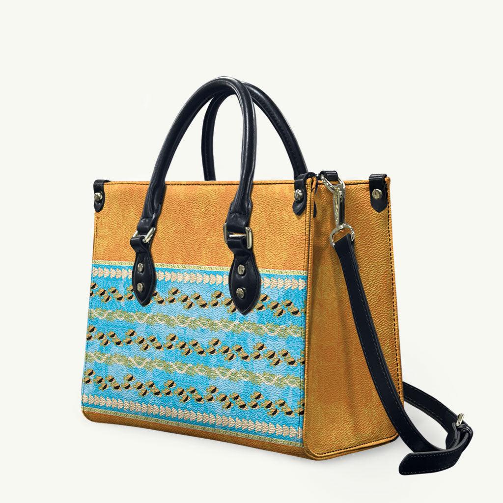Hawaii Humuhumu Fish Maile Pikake Lei Leather Bag Tribal Tapa Orange Version LT05 Orange - Polynesian Pride