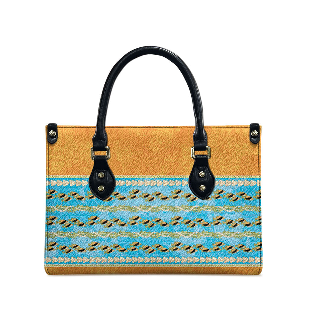 Hawaii Humuhumu Fish Maile Pikake Lei Leather Bag Tribal Tapa Orange Version
