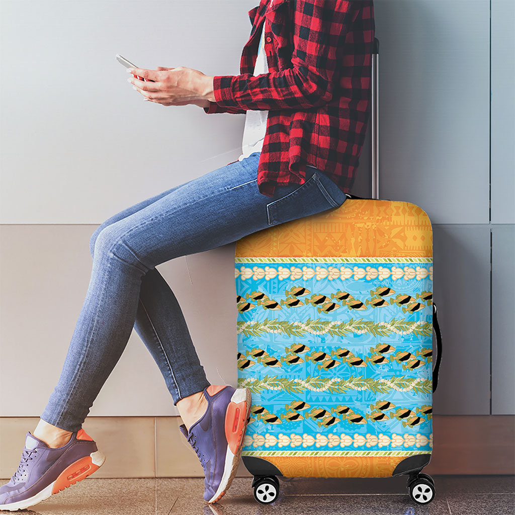 Hawaii Humuhumu Fish Maile Pikake Lei Luggage Cover Tribal Tapa Orange Version