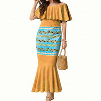 Hawaii Humuhumu Fish Maile Pikake Lei Mermaid Dress Tribal Tapa Orange Version