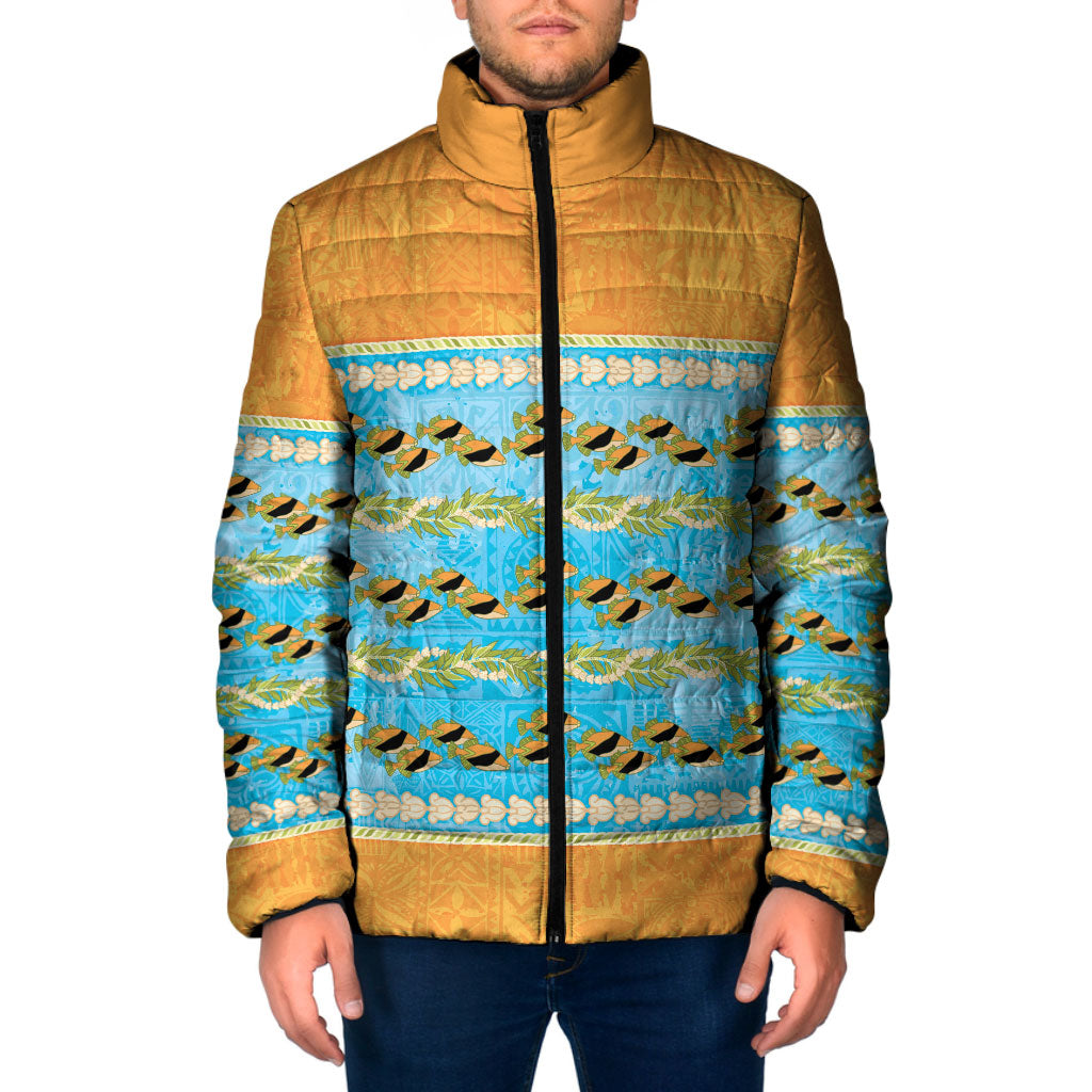 Hawaii Humuhumu Fish Maile Pikake Lei Padded Jacket Tribal Tapa Orange Version LT05 Men Orange - Polynesian Pride
