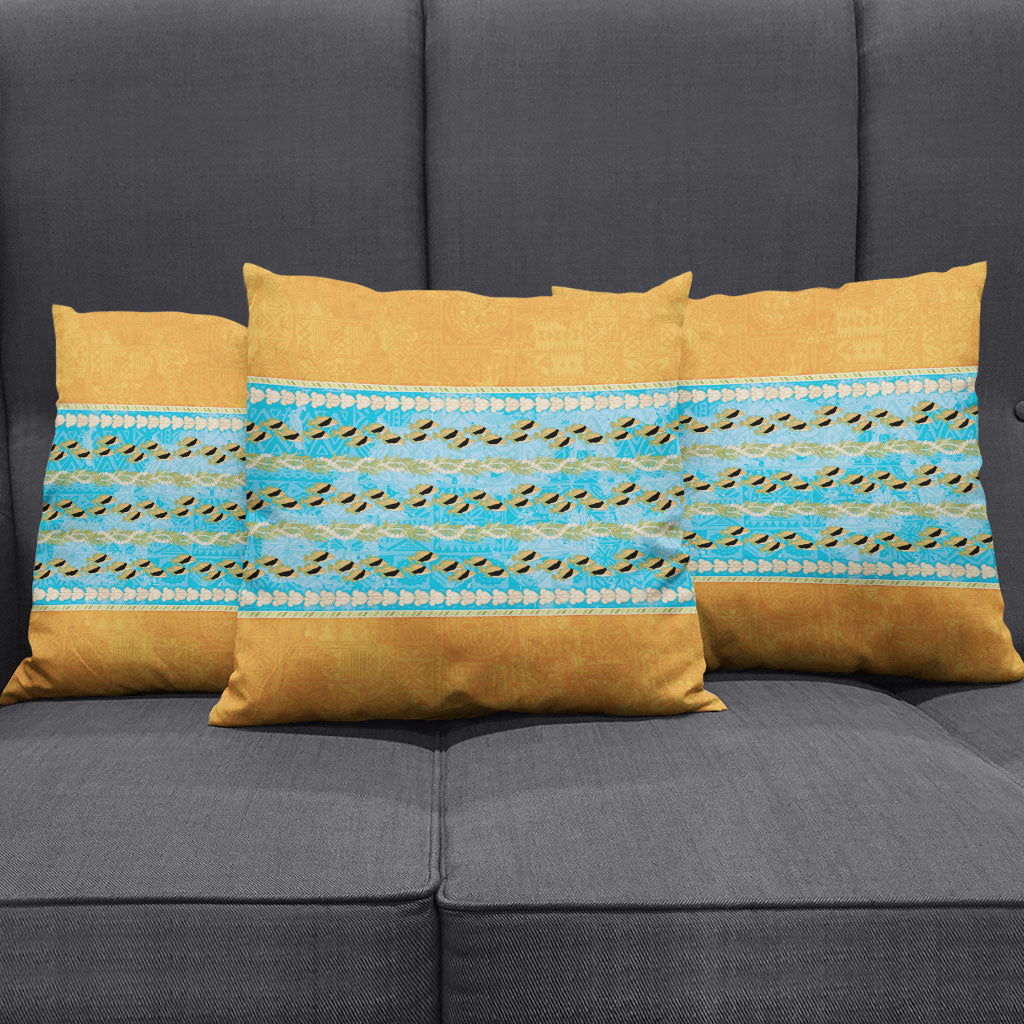 Hawaii Humuhumu Fish Maile Pikake Lei Pillow Cover Tribal Tapa Orange Version