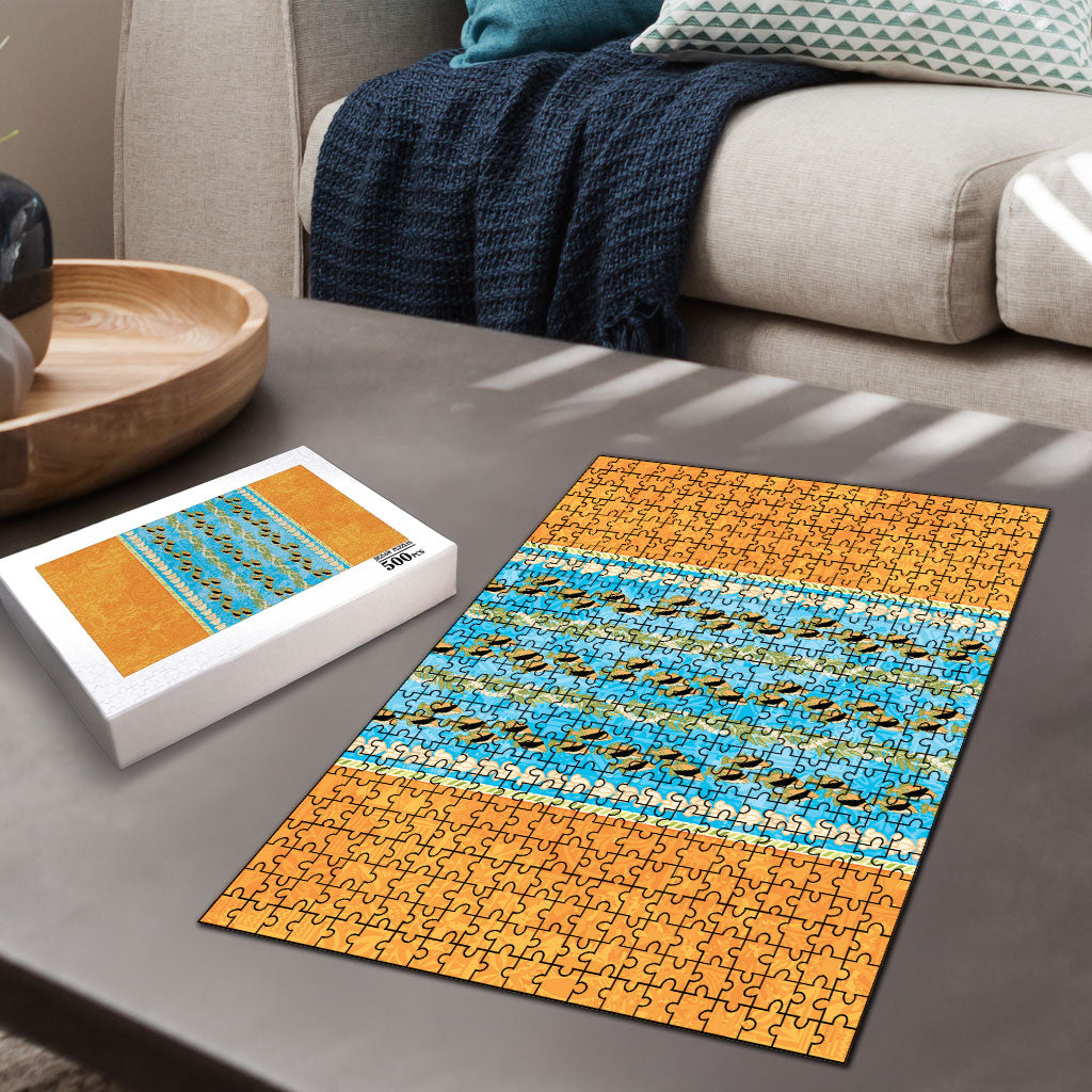 Hawaii Humuhumu Fish Maile Pikake Lei Puzzle Tribal Tapa Orange Version