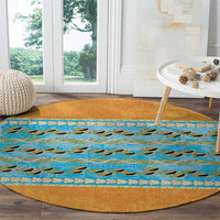 Hawaii Humuhumu Fish Maile Pikake Lei Round Carpet Tribal Tapa Orange Version