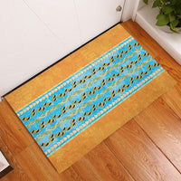 Hawaii Humuhumu Fish Maile Pikake Lei Rubber Doormat Tribal Tapa Orange Version