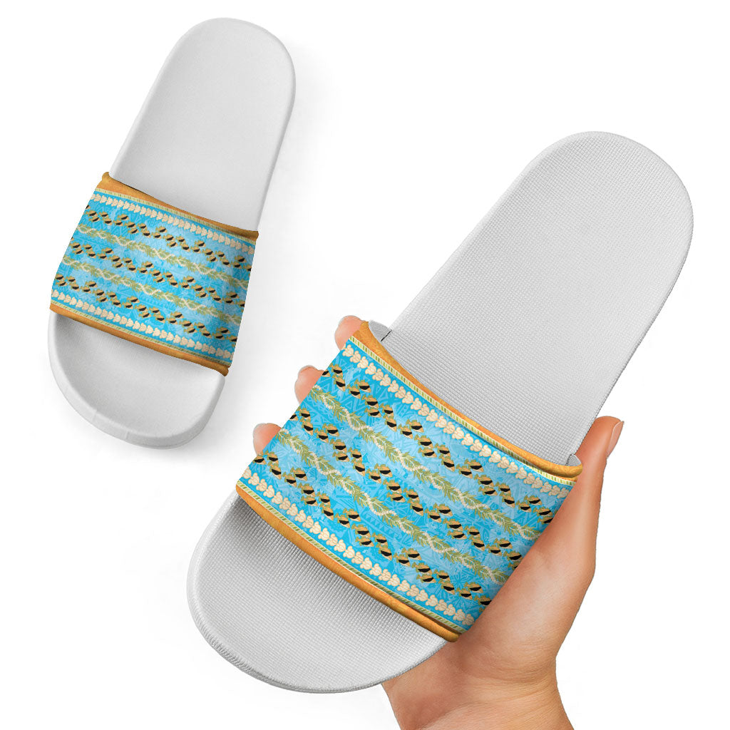 Hawaii Humuhumu Fish Maile Pikake Lei Slide Sandals Tribal Tapa Orange Version