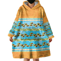 Hawaii Humuhumu Fish Maile Pikake Lei Wearable Blanket Hoodie Tribal Tapa Orange Version