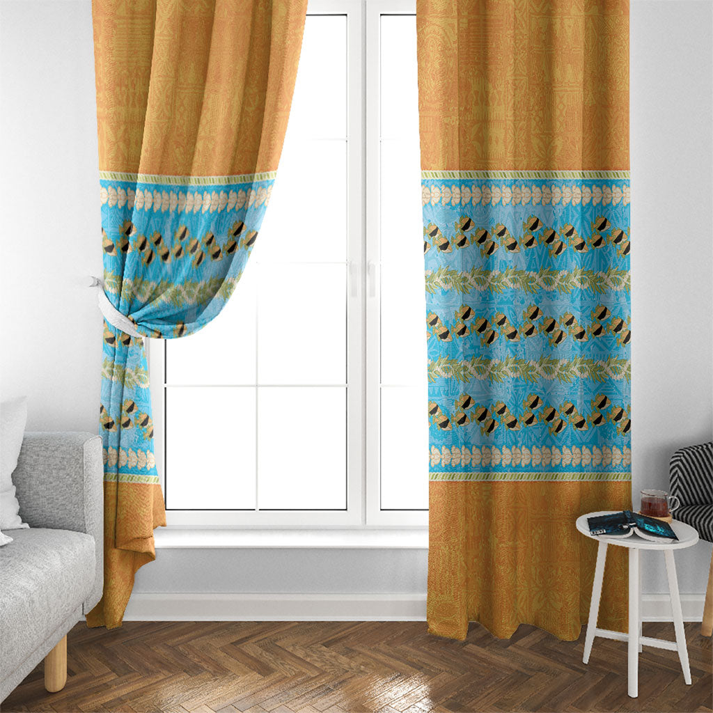 Hawaii Humuhumu Fish Maile Pikake Lei Window Curtain Tribal Tapa Orange Version
