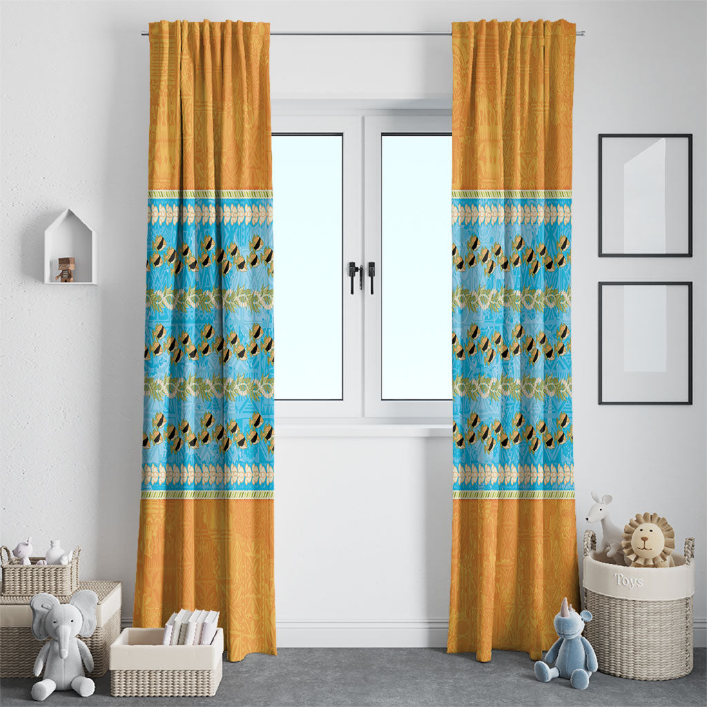 Hawaii Humuhumu Fish Maile Pikake Lei Window Curtain Tribal Tapa Orange Version