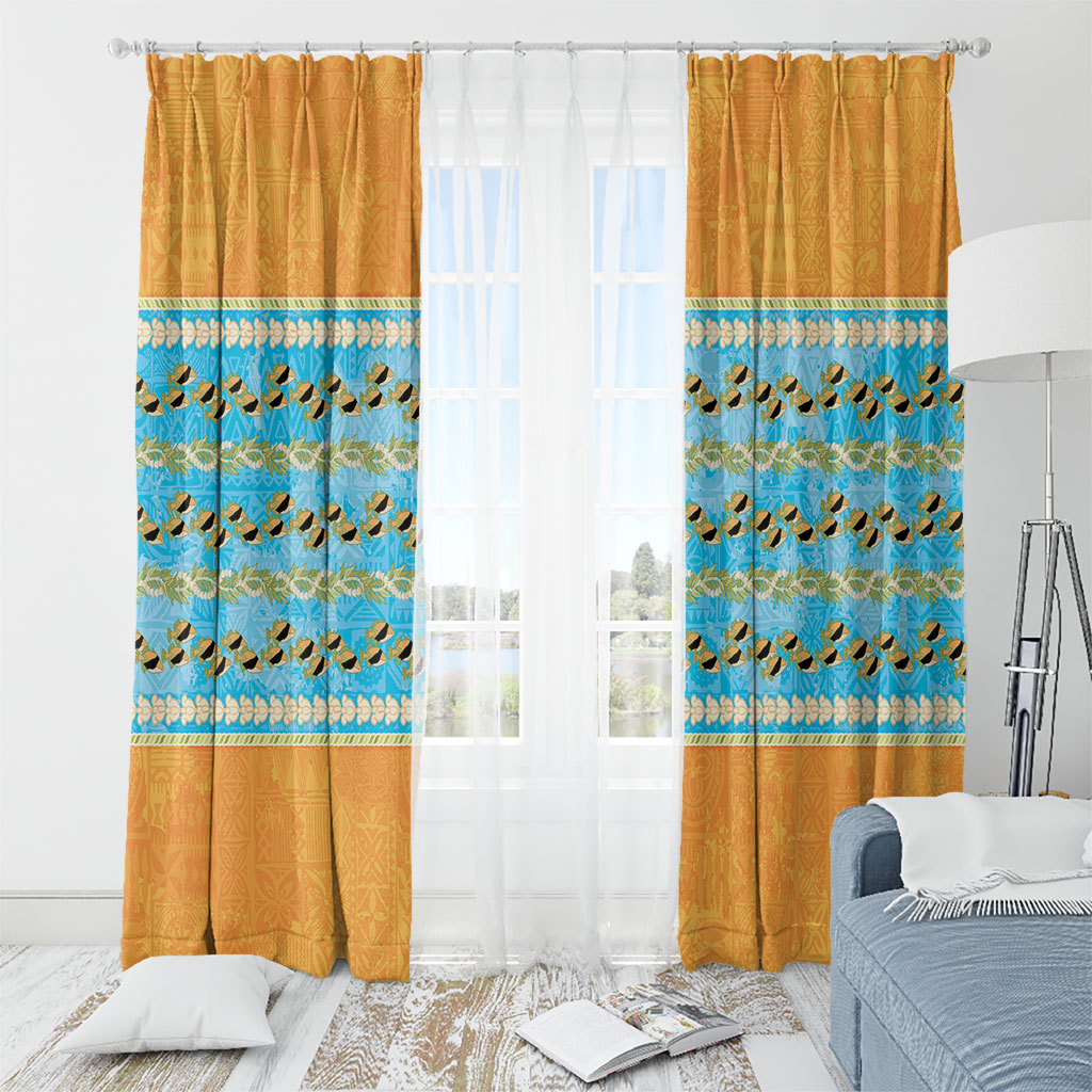 Hawaii Humuhumu Fish Maile Pikake Lei Window Curtain Tribal Tapa Orange Version