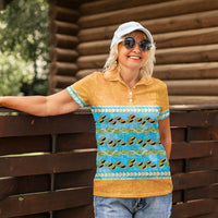Hawaii Humuhumu Fish Maile Pikake Lei Women Polo Shirt Tribal Tapa Orange Version