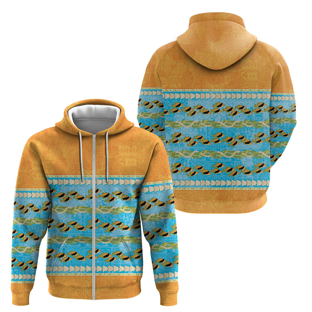 Hawaii Humuhumu Fish Maile Pikake Lei Zip Hoodie Tribal Tapa Orange Version