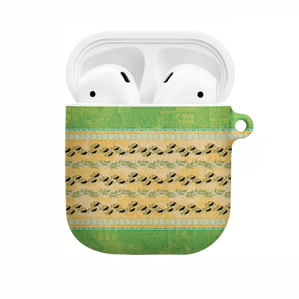 Hawaii Humuhumu Fish Maile Pikake Lei AirPods Case Tribal Tapa Green Version