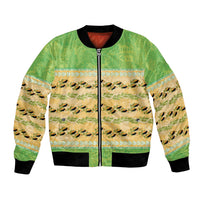 Hawaii Humuhumu Fish Maile Pikake Lei Bomber Jacket Tribal Tapa Green Version