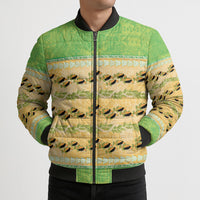 Hawaii Humuhumu Fish Maile Pikake Lei Bomber Puffer Jacket Tribal Tapa Green Version