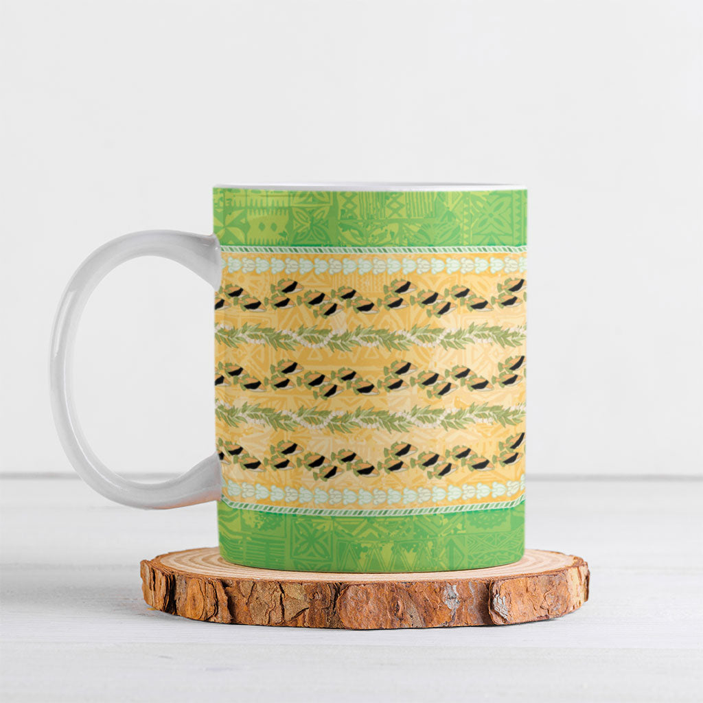 Hawaii Humuhumu Fish Maile Pikake Lei Ceramic Mug Tribal Tapa Green Version