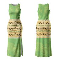 Hawaii Humuhumu Fish Maile Pikake Lei Family Matching Tank Maxi Dress and Hawaiian Shirt Tribal Tapa Green Version