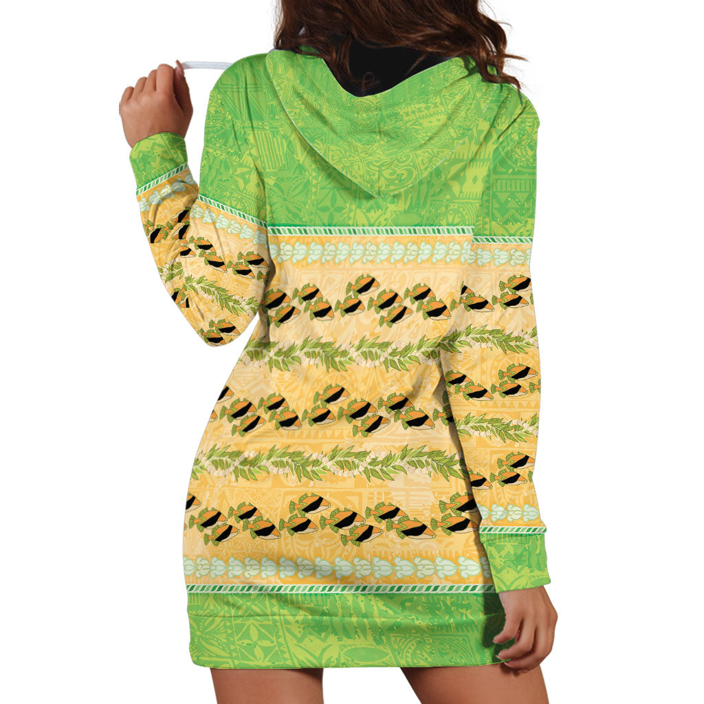 Hawaii Humuhumu Fish Maile Pikake Lei Hoodie Dress Tribal Tapa Green Version