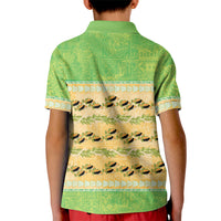 Hawaii Humuhumu Fish Maile Pikake Lei Kid Polo Shirt Tribal Tapa Green Version