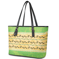 Hawaii Humuhumu Fish Maile Pikake Lei Leather Tote Bag Tribal Tapa Green Version