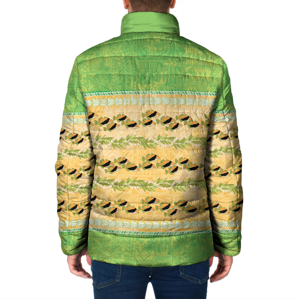 Hawaii Humuhumu Fish Maile Pikake Lei Padded Jacket Tribal Tapa Green Version