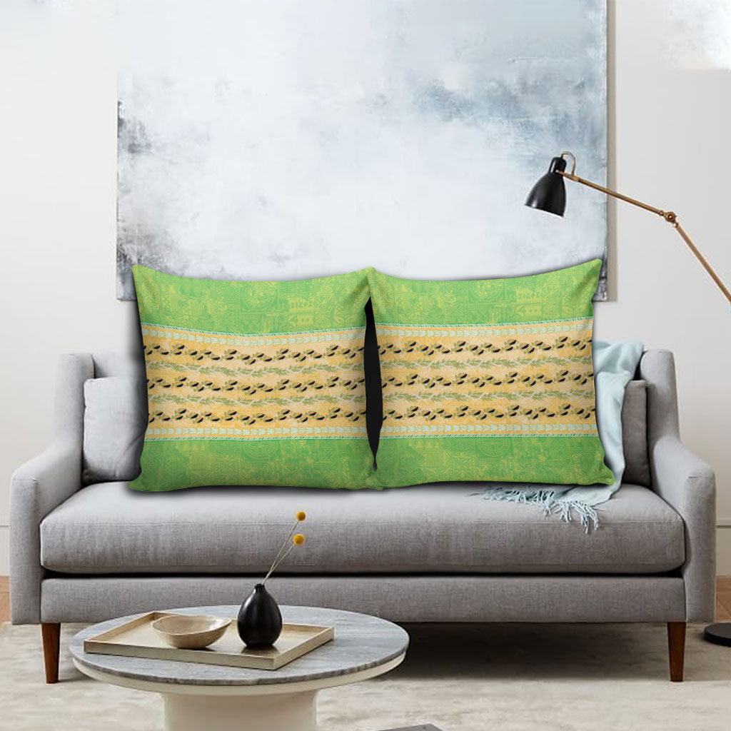 Hawaii Humuhumu Fish Maile Pikake Lei Pillow Cover Tribal Tapa Green Version