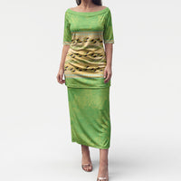 Hawaii Humuhumu Fish Maile Pikake Lei Puletasi Tribal Tapa Green Version