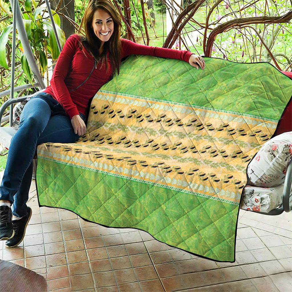 Hawaii Humuhumu Fish Maile Pikake Lei Quilt Tribal Tapa Green Version