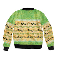 Hawaii Humuhumu Fish Maile Pikake Lei Sleeve Zip Bomber Jacket Tribal Tapa Green Version
