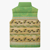 Hawaii Humuhumu Fish Maile Pikake Lei Sleeveless Puffer Jacket Tribal Tapa Green Version